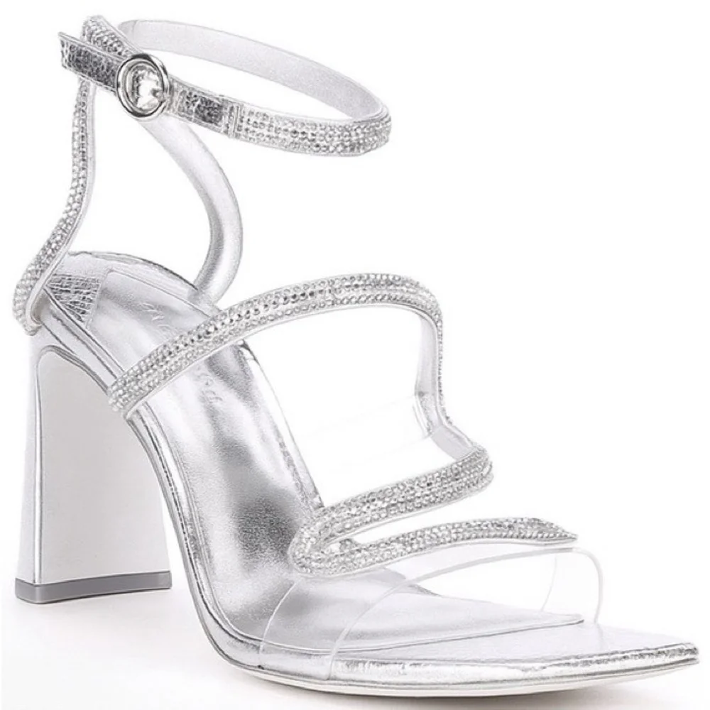 Antonio Melani Women's Silver Strappy Heels Sandals Size 8.5, Gray - Picture 1 of 6